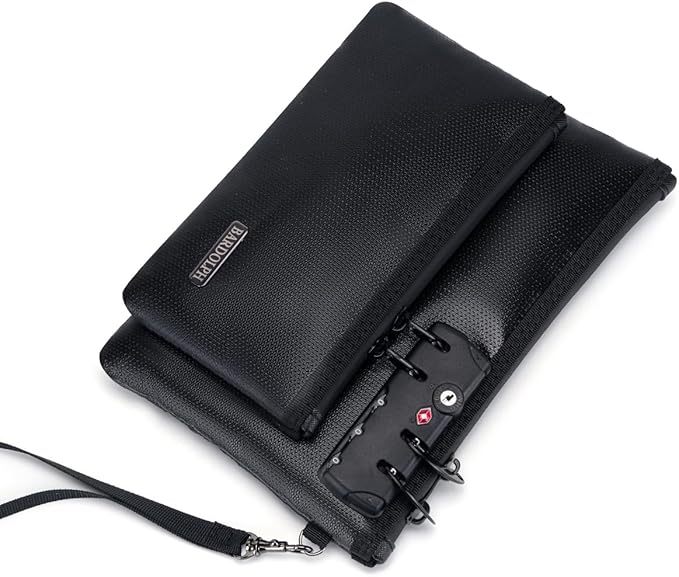 Fireproof Money Bag with Lock, Double layer Cash Bag BankBag for Cash, Valuable StorageBag,Fireproof Safe Box Money Pouch with Zipper (black, Small)