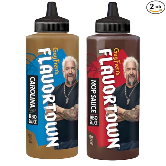 Guy Fieri’s Flavortown BBQ Sauce Variety Pack - Mop Sauce, Carolina BBQ Sauce - Barbecue Sauce Set, Moppin Sauce, Sweet & Tangy, Mustard BBQ Sauce, Beef Brisket Marinade - 12 Oz Each (Pack of 2)