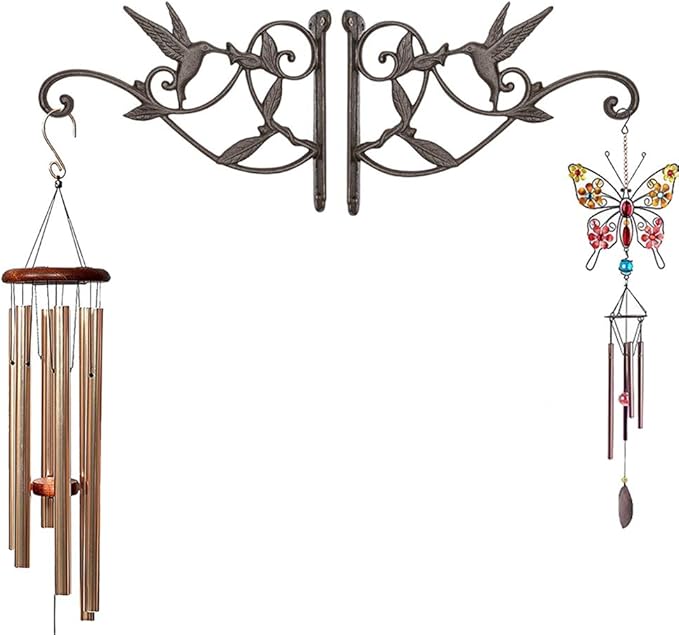 Hanging Plant Hook Bracket - Wrought Iron Metal Hummingbird Hanger Holder for Flower Basket Planter Bird Feeder, Windchimes, Wood Fence Posts Black 2packs