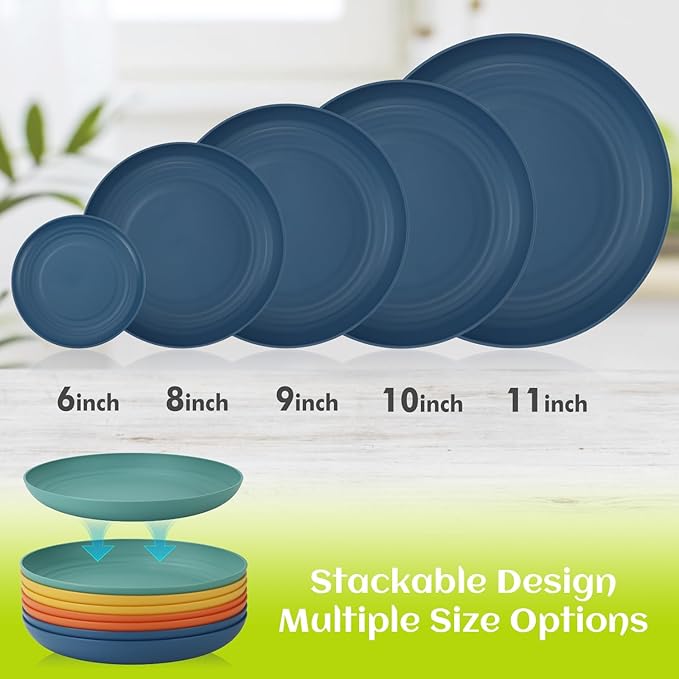 Homienly Deep Dinner Plates Set of 8 Alternative for Plastic Microwave and Dishwasher Safe Wheat Straw Kitchen Unbreakable Kids with 4 Colors (Colorful, 11 inch) (Deep plates-8)