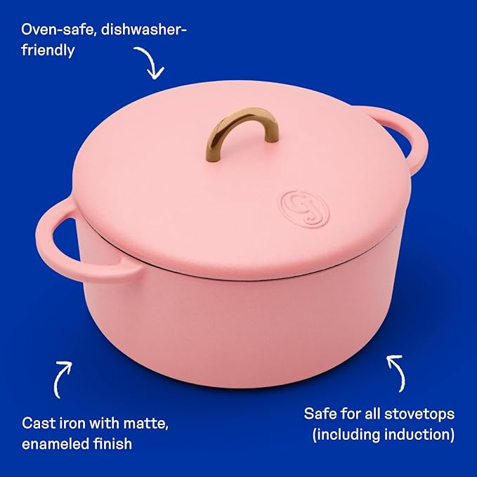 Great Jones Dutch Baby Dutch Oven with Lid (Taffy, 3.5-Quart) | Enameled Cast Iron, Round Shape | Safe for Stovetops & Ovens up to 500°F | Space-Saving & Dishwasher-Friendly | Small-Batch Cooking