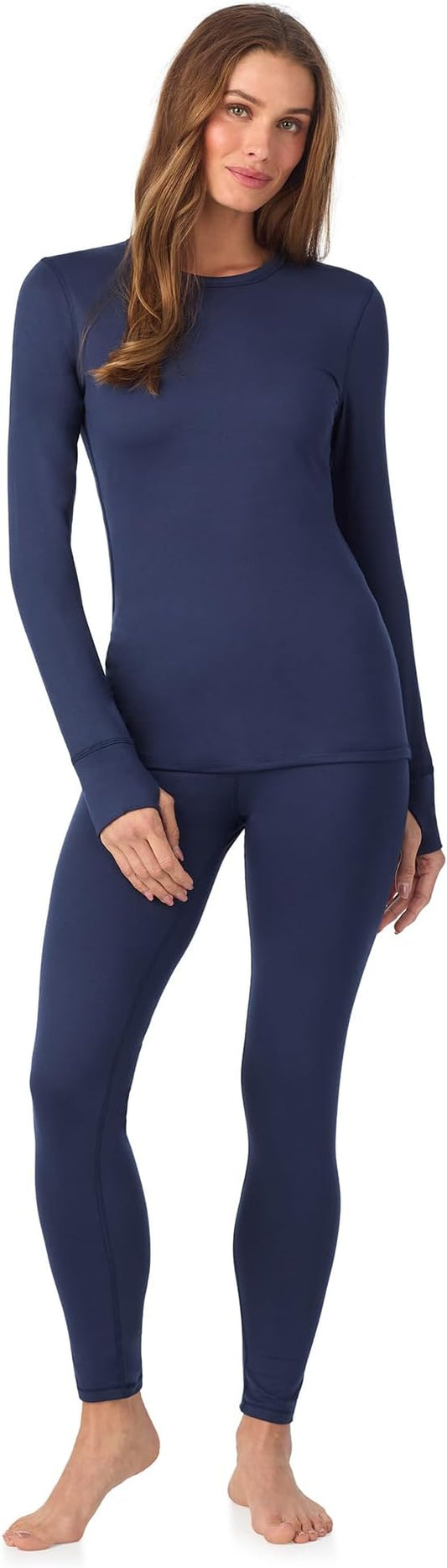 Cuddl Duds Womens Fleece Lined Thermal Base Layer Set – Long Sleeve Shirt & Leggings for Cold Weather – Lounge Set for Women