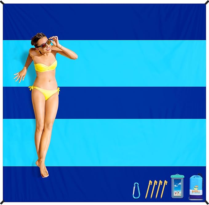 BYDOLL Beach Blanket Waterproof Sandproof 78''×110'' Suits1-7 Adults Compact Lightweight Oversized Sand-Free Blanket Large Picnic Mat for Beach Travel Camping Hiking