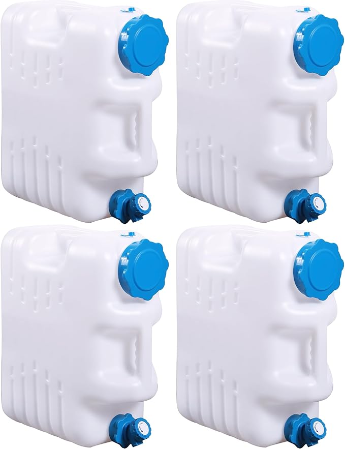 5 Gallon/18.5L Water Container with Spigot, Portable BPA Free Water Jug, Multifunction Water Tank for Camping Outdoor Hiking Picnic Supplies, Emergency Stroage, 4 Pack