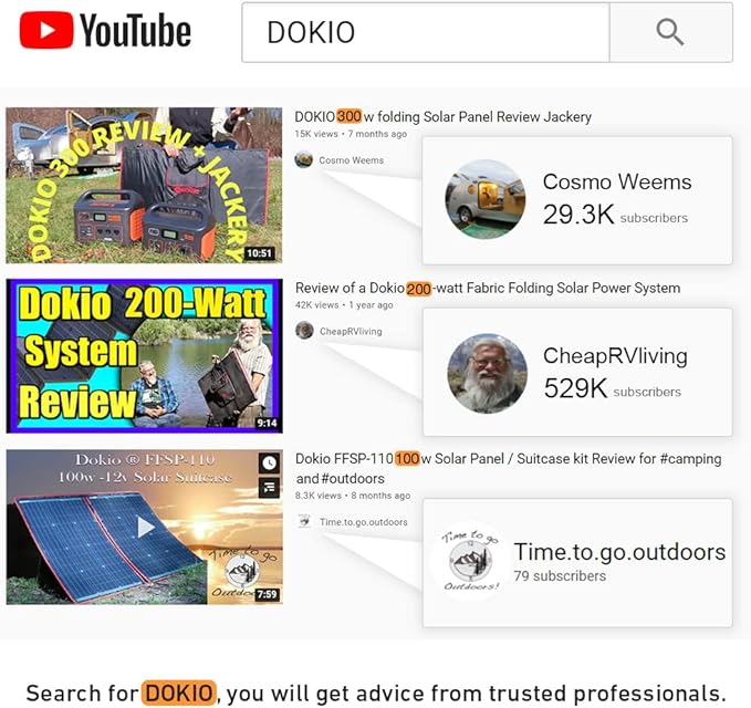 DOKIO 300W 18V Portable Solar Panel Kit Folding Solar Charger with 2 USB Outputs for 12v Batteries/Power Station AGM LiFePo4 RV Camping Trailer Car Marine