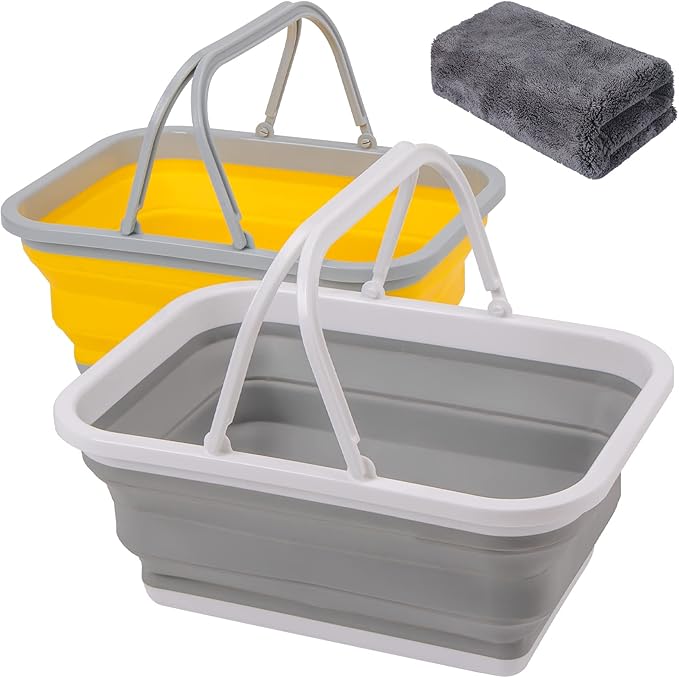 AUTODECO Collapsible Sink with Handle Towel, 2.37 Gal / 9L Foldable Wash Basin for Washing Dishes, Camping, Hiking and Home