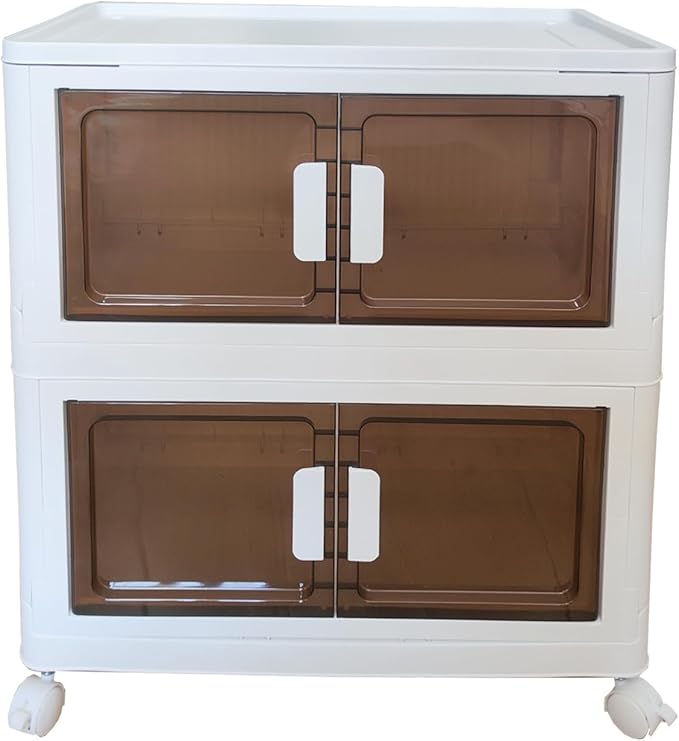 16 Gals stackable storage box with lid, foldable wardrobe organizer, Sundries storage cabinet, foldable plastic container with door, Book organizer box(Without wheels).