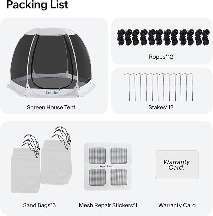 LEEDOR Pop Up Screen House, 6-10-15 Person Outdoor Screen Tent，Camping Screen Room with Carry Bag, Screened Gazebo with Mosquito Netting, Instant UV Resistant Sun Shelter for Garden, Patio, Backyard
