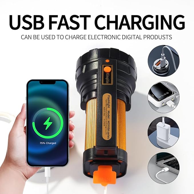 Flashlights High Lumens Rechargeable Spotlight with 1200 Lumen 30H Handheld Spotlight,IP67 Waterproof Rechargeable Flashlights Outdoor,3400mAh USB Charger for Camping Hunting