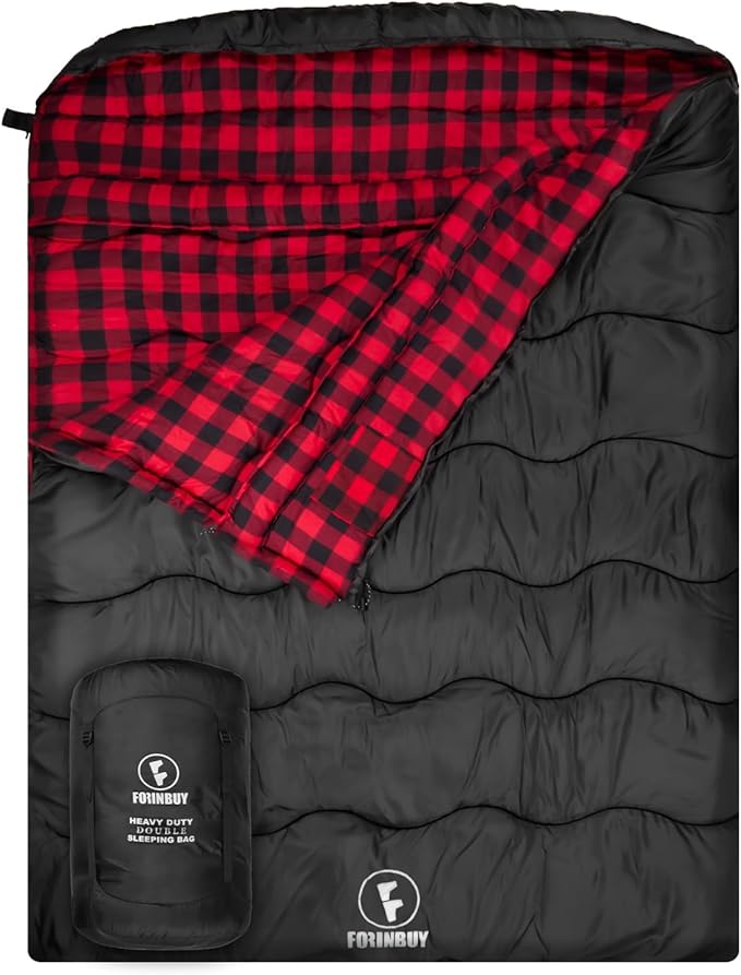 0 Degree Flannel Double Sleeping Bag for Adults, Couples or Family - Winter Queen Size Waterproof & Warm 2-Person Sleeping Bag for Cold Weather Camping, RV Travel