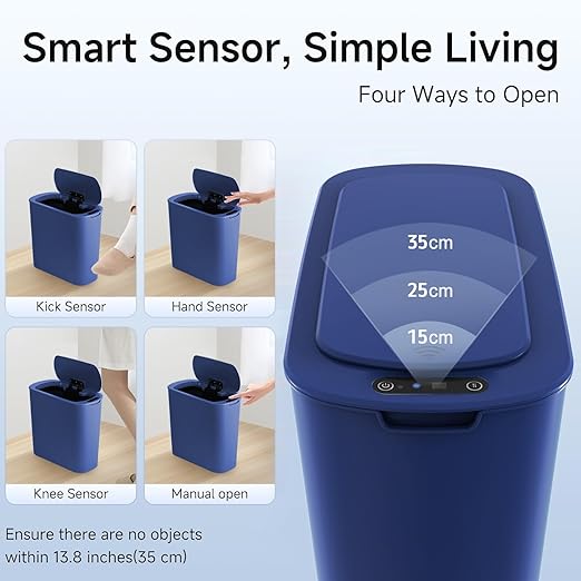 5 Gallon Motion Senor Bathroom Trash Can with Lid, Automatic Garbage Can Touchless, Smart Plastic Waste Basket for Narrow Spaces, Bathroom, Office, Bedroom, Living Room (Blue)