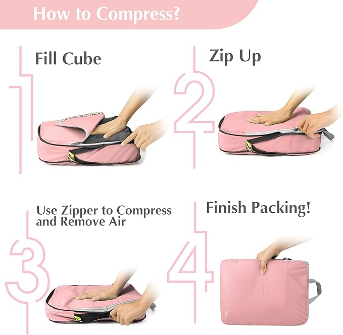 Gonex Compression Packing Cubes, 3pcs/4pcs Expandable Storage Travel Luggage Bags Organizers