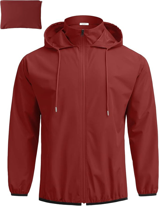 COOFANDY Men's Packable Rain Jacket Lightweight Waterproof Raincoat with Hood Travel Hiking Golf Windbreaker
