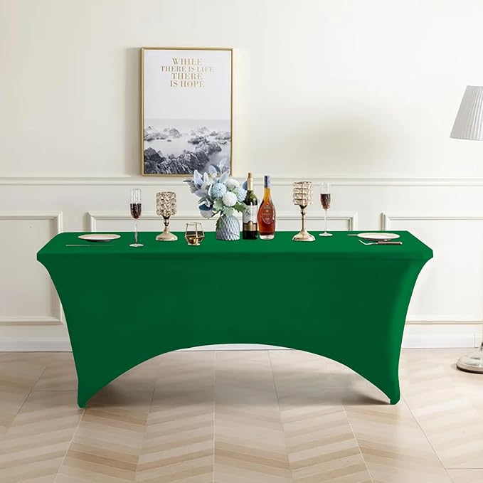 Eurmax USA Rectangular Fitted Spandex Table Covers 8ft Tablecloth Wedding Event Patio Table Decorations Stretch Table Cover for 8ft Folding Table (Emerald Green,2 Pack)