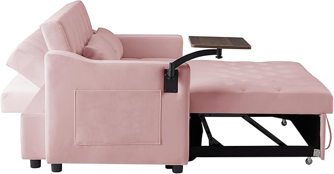 3-in-1 Convertible Sleeper Sofa Bed, Pullout Couch with 360° Swivel Side Table, Modern Chenille Fabric, Easy to Assemble, Folding Loveseat Sofa Bed for Living Room & Guest Room