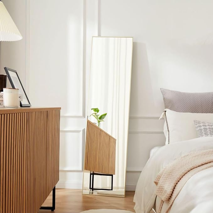 Full Length Mirror, 59"x 16" Floor Mirror with Aluminum Alloy Thin Frame, Full Body Mirror Hanging or Leaning for Wall Bedroom Dressing Home Decor, Gold