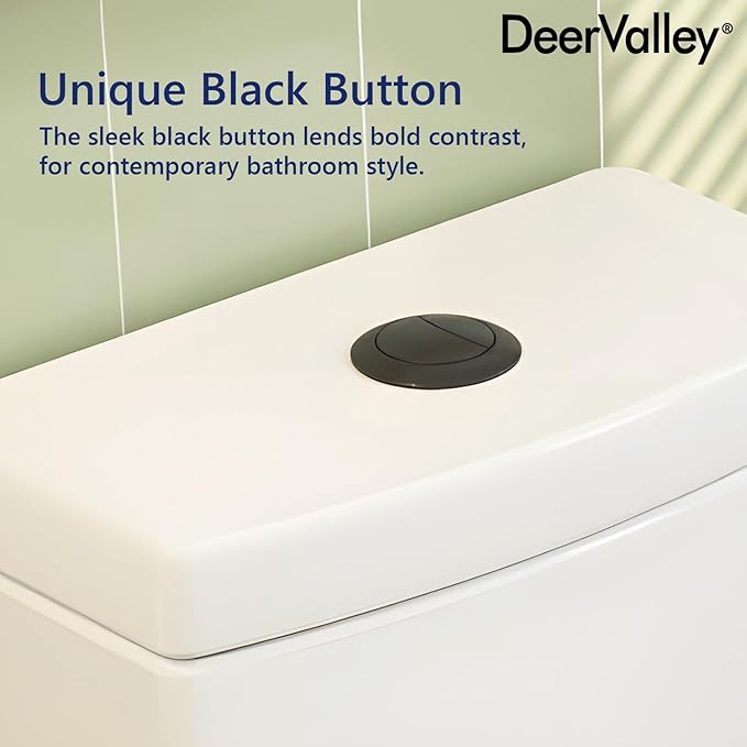 DeerValley DV-1F026-B Elongated One Piece Toilet, Dual Flush 1.1/1.6 GPF Toilet with Comfortable Seat Height, Powerful & Quiet Modern Standard Toilet for Bathroom, 12" Rough-In