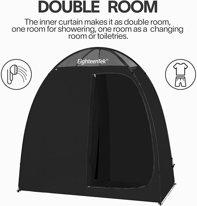EighteenTek Shower Tent Camping, 2-Room Portable Changing Room, Outdoor Shower Enclosure, Pop Up Privacy Tent Shelter with Floor & Doors, Waterproof & Lightweight, Camping Toilet Bathroom