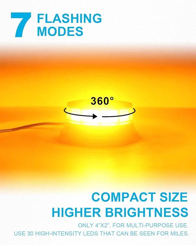 Agrieyes Amber Beacon Light 4.2Inch, Flashing Safety Warning Lights Permanent/Magnet Mount (Amber, Screw)