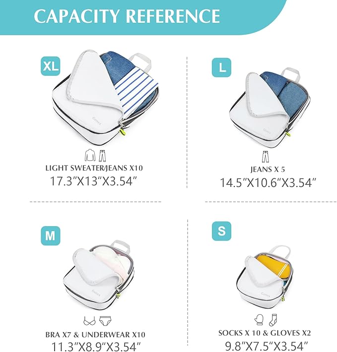 Gonex Compression Packing Cubes, 3pcs/4pcs Expandable Storage Travel Luggage Bags Organizers