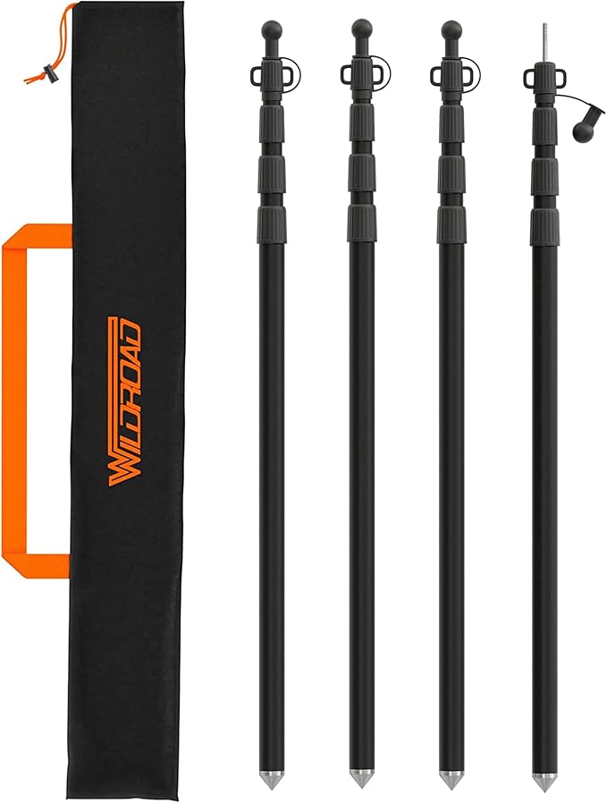 WILDROAD Tarp Poles Tent Poles Canopy Poles 8.37 ft, Telescoping Aluminum Poles with Non-Slip Aluminum Cone Bottom, Portable and Lightweight Camping Gear for Camping and Awnings, Set of 4