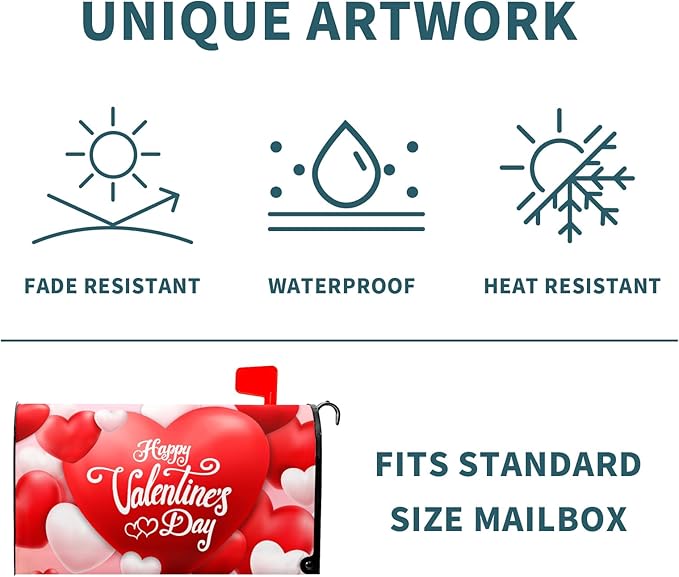 Happy Valentine's Day Magnetic Mailbox Cover - Red and Pink Love Heart Design - Standard Size 21x18 Inch for Home Outdoor Garden Decorations