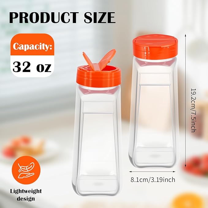 16 Pcs 32 oz Plastic Spice Jars with Black Shaker Cap Large Bottle Empty Powder Storage Containers Reusable Seasoning Shaker for Kitchen Cabinet Salt Herbs Storing
