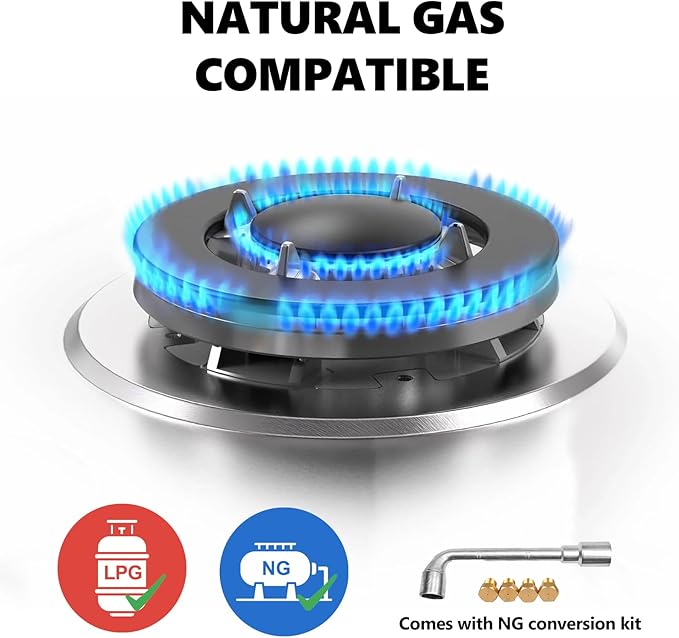 4 Burner 27400BTU 24 Inch NG/LPG Convertible Natural Gas Propane Cooktop, Stainless Steel Gas Stovetop with Thermocouple Protection for Kitchen, RV