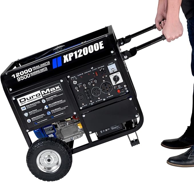 DuroMax Gas Powered Portable 12000 Watt-Electric Start-Home Back Up & RV Ready, 50 State Approved Generator, Blue, Black
