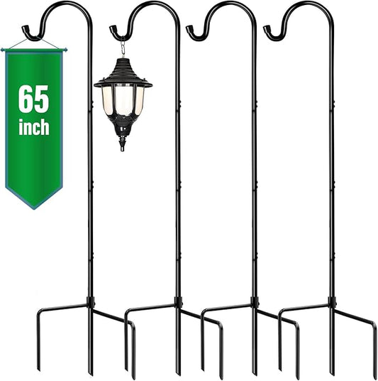 GOFORWILD Shepherd?™s Hooks 4 Pack Black, 65 inches Tall, Made of Premium Metal for Garden Decor, Plant Hanger, Lantern Hook, Garden Stake and Wedding Decor, 7016