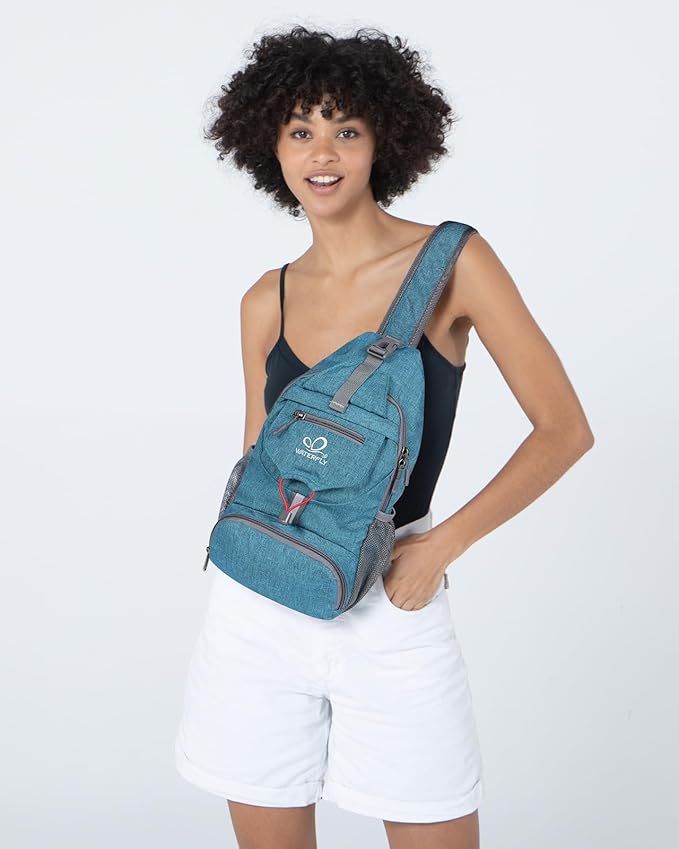 WATERFLY Packable Small Crossbody Sling Backpack Shoulder Chest Bag Daypack for Hiking Traveling