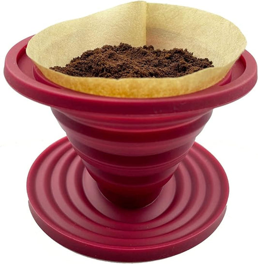Collapsible Pour Over Coffee Dripper for Camp Coffee, Reusable Silicone Coffee Filter Holder for Camping Red