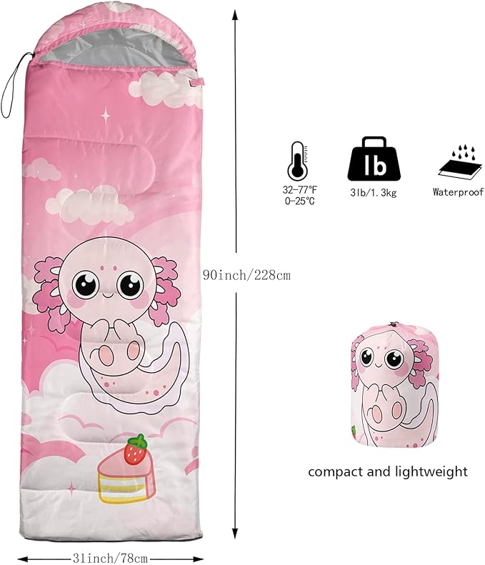 AILONEN Pink Lovely Rabbit Sleeping Bag for Girls Kids Adults,Warm and Cool Weather,Lightweight,Waterproof Backpacking,Cartoon Flowers Printed Bunny Sleeping Bag for Camping