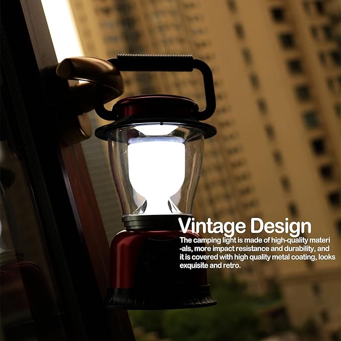 LED Lantern Variable Power Retro Battery Powered Camping Light, COB High Brightness Dimmable Camping Lamp for Hiking, Fishing, Repairing and Emergency Lighting (Red-2 Pack)