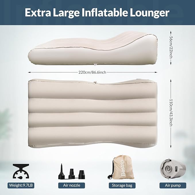 Bestrip Inflatable Couch with Built in Pump - Upgraded Extra Size Air Lounger Sofa, Portable Blow up Mattress Bed with Storage Bag, Inflatable Bed for Home, Camping & Guests