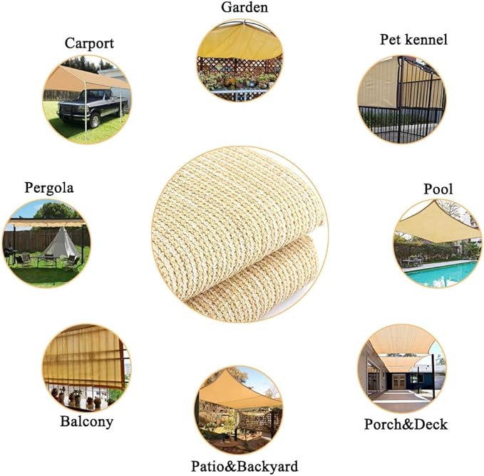 90% Shade Cloth for Garden, 8x25 Ft Beige Patio Sun Shade Fabric with Grommets, UV Protection, Outdoor Privacy Screen Shade Screen, Breathable Mesh Tarp Cover for Pergola, Deck, Porch, Pool