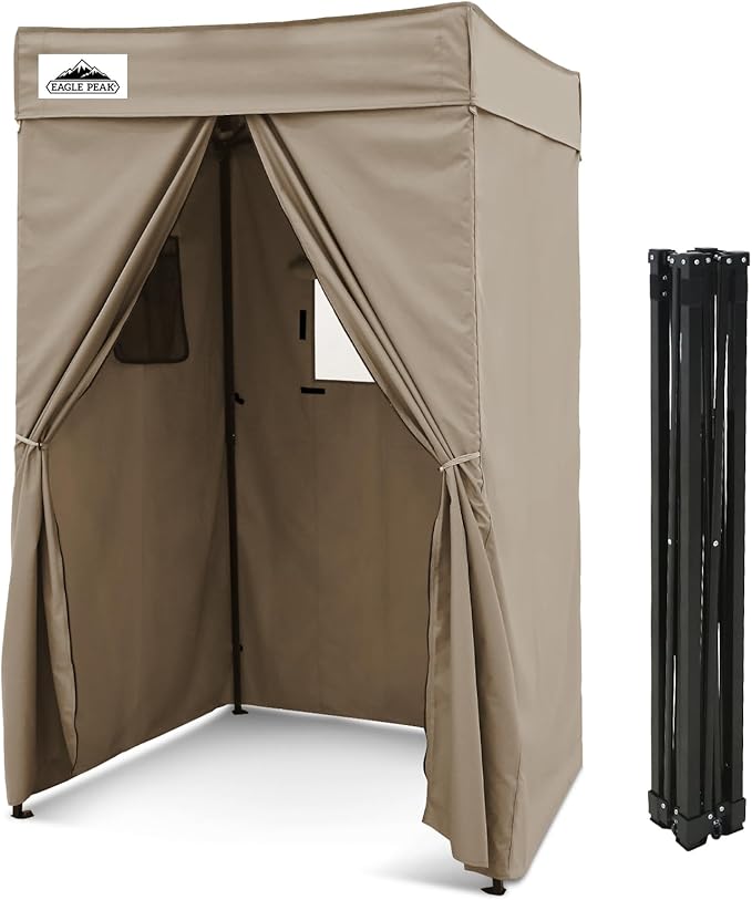 EAGLE PEAK Flex Compact 4x4 Pop-up Canopy Changing Room, Portable Privacy Dressing Room for Indoor Fashion Photoshoots, Camping, or Pool, Brown