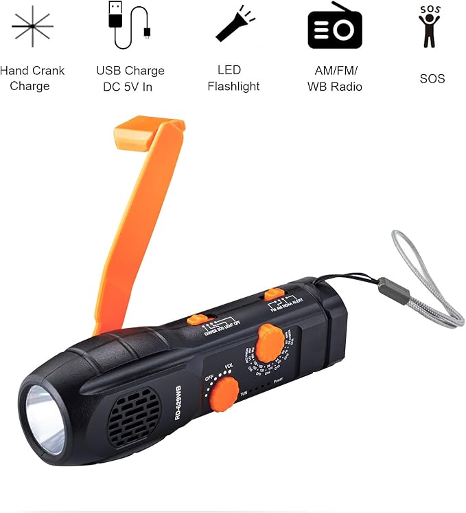 Emergency Radio Hand Crank with Flashlights, Portable AM/FM NOAA Weather Radio Alert and Survival Flashlight SOS Alarm