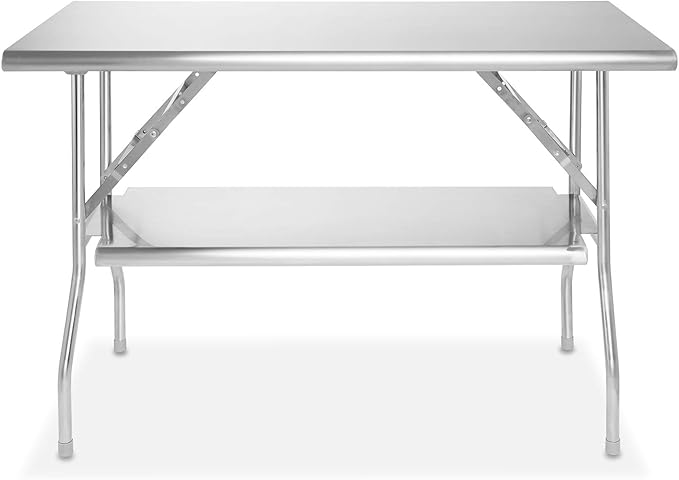 GRIDMANN Stainless Steel Folding Table 48 x 24 Inch with Under Shelf, NSF Kitchen Prep & Work Table
