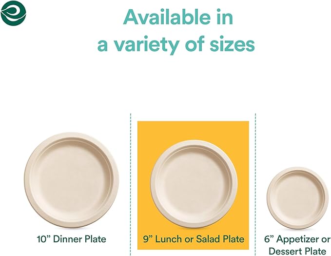 ECO SOUL 100% Compostable 9 Inch Paper Plates 1000 [8x125 Pc] Disposable Heavy Duty Eco-Friendly Sturdy Dinner, Wedding, Event Plates I Biodegradable Unbleached Sugarcane Eco Plates