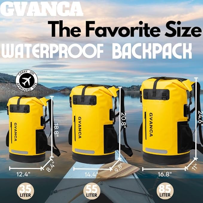 Waterproof Dry Bag Backpack for Kayaking, Roll Top Kayak Dry Backpack, Floating Outdoor Dry Sack Boating Sailing Canoeing Rafting Fishing Camping 85L Yellow