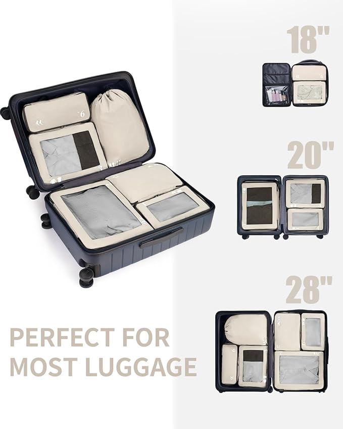 ECOHUB 7 Set Packing Cubes Tear-Resistant Luggage Packing Organizers with Number Icon for Travel Accessories Luggage Suitcase Machine Washable Packing Cubes (Beige)