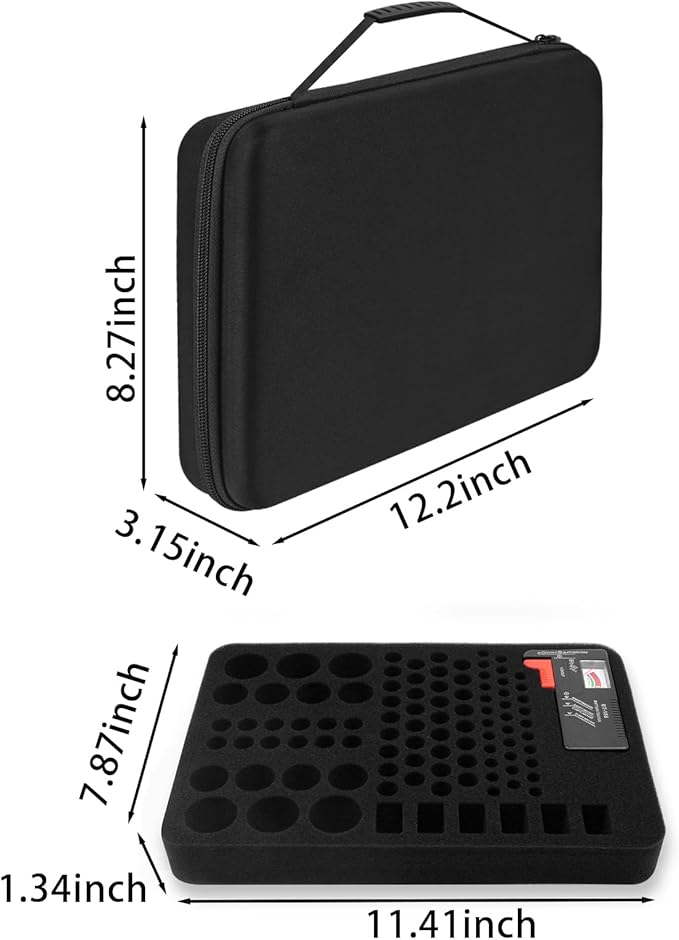 Battery Organizer Storage Case with Tester for AA AAA C D 9V Battery Holder 7 Batteries Variety Pack 111 Batteries Mesh Bag (Batteries Not Included) (black)