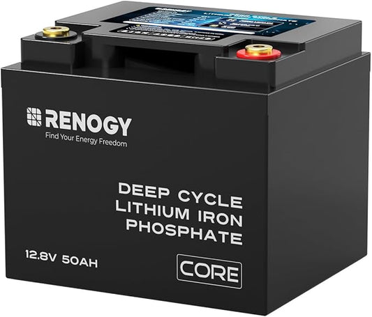 RENOGY 12V 50Ah Core Series Deep Cycle Lithium Iron Phosphate, 5000 Deep Cycles, FCC Certificates, BMS Upgrade, Backup Power for Trolling motor, Cabin,Marine, Off-Grid Home Energy Storage
