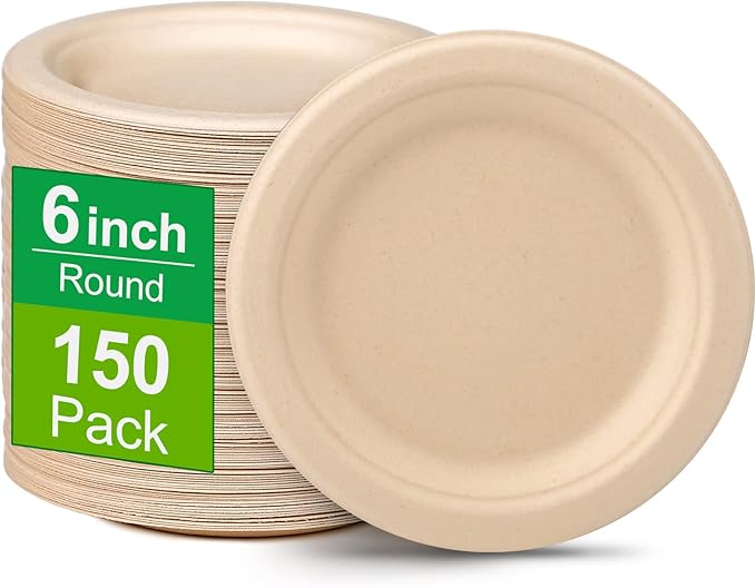 150 Pack Bulk Paper Plates, Small Paper Plates 6 inch, 100% Compostable Plates Eco Friendly Disposable Plates, Brown Paper Plates for Dessert Cake Appetizer