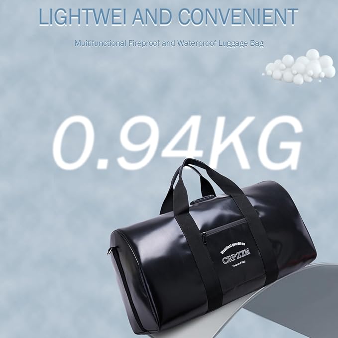 fireproof waterproof travel duffle bag,fireproof bag with lock，Waterproof is suitable for indoor storage, travel, camping and other scenarios (black, 17 * 10 * 8.6 inch)