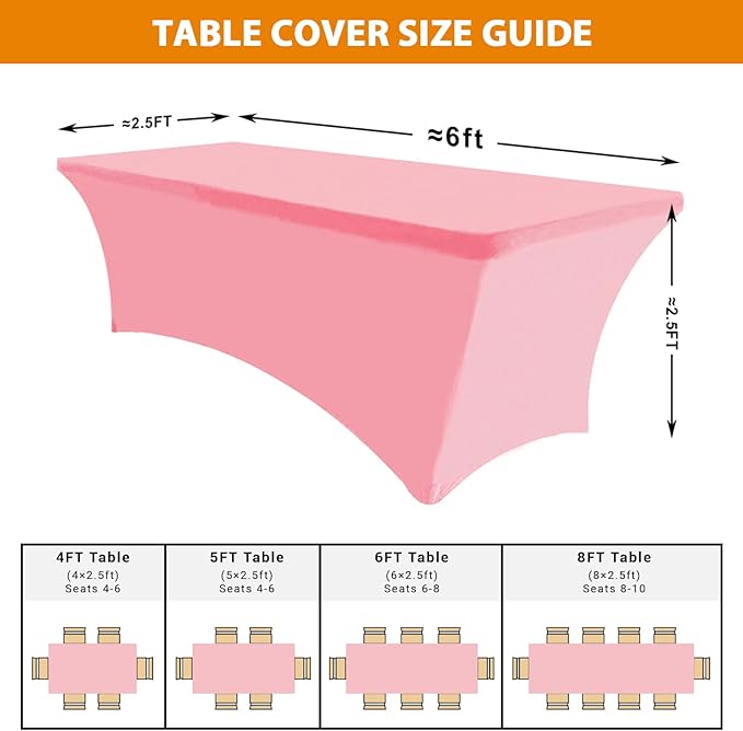 Eurmax USA Rectangular Fitted Spandex Table Covers 6ft Tablecloth Wedding Event Patio Table Decorations Stretch Table Cover for 6ft Folding Table (Hot Pink)