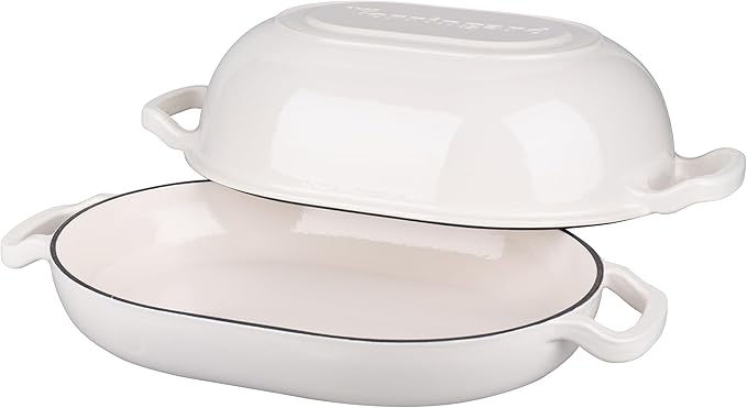 Enameled Cast Iron Sourdough Bread Oven, Dutch Oven, Loaf Cast Iron Bread Pan for Homemade Bread Baking, Meatloaf Pan with Lid, 7QT, White