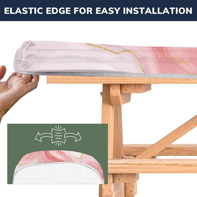 CAPSCEOLL Fitted Picnic Table Cover with Bench Covers with Elastic 6Ft Waterproof Camping Picnic Table Cover Cloths for Outdoors Camping Tablecloth with Drawstring Bag, 72X30in, Pink Marble