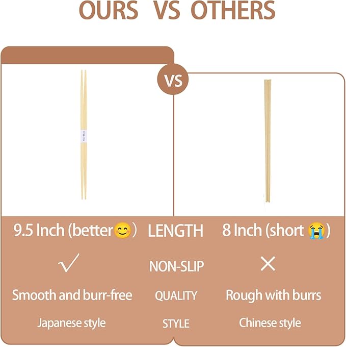 100 pairs Disposable Bamboo Chopsticks, 9.5 Inch Japanese Style Double Pointed Separate Chop sticks for Sushi & Asian Dishes
